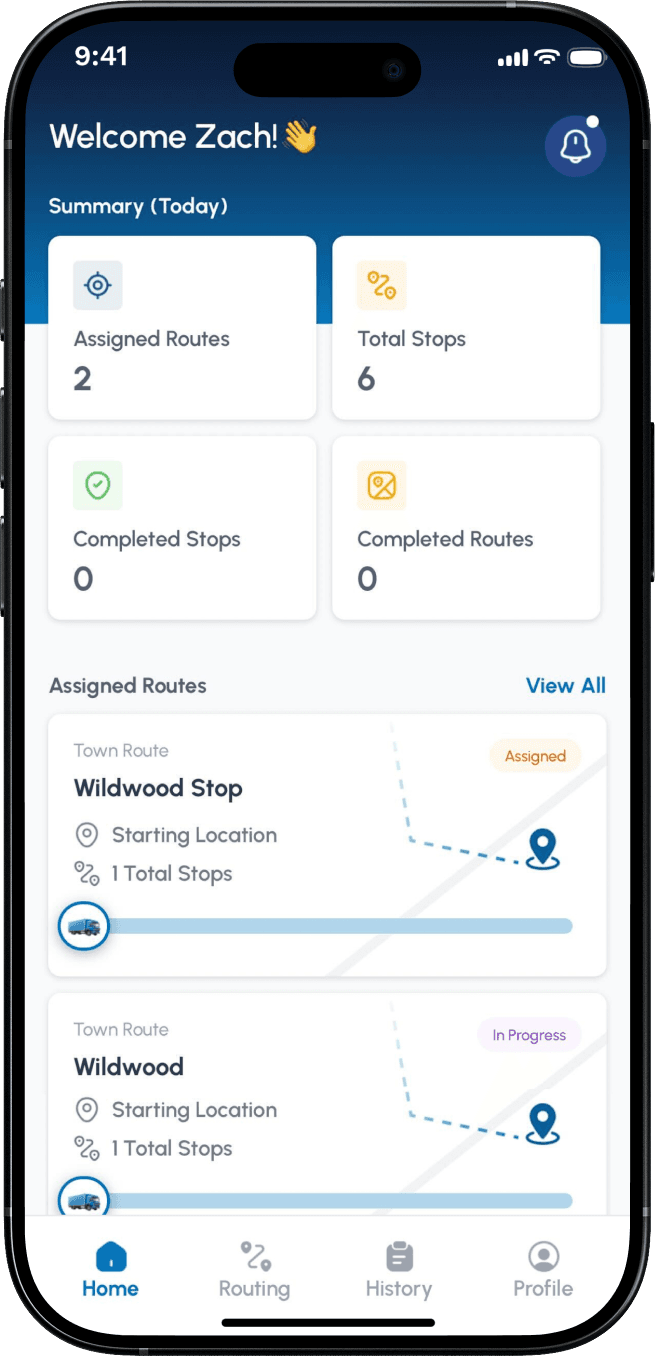 Driver Home Page Overview